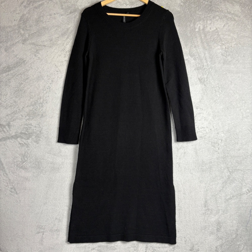 Moon & Madison Black Wool Blend Long Sleeve Ribbed‎ Midi Sweater Dress Medium